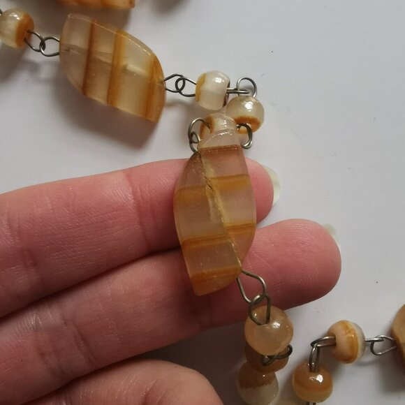 Vintage Sun Pendant Golden Orange Carved Necklace Etched Aztec Sundial Beaded - Picture 5 of 11